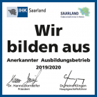 Wir bilden aus. Anerkannter Ausbildungsbetrieb 2019/2020 der IHK Saarland